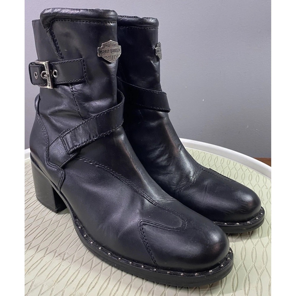 Harley Davidson Bella Women Black Leather Motorcycle Ankle Biker Riding Boot 8.5
